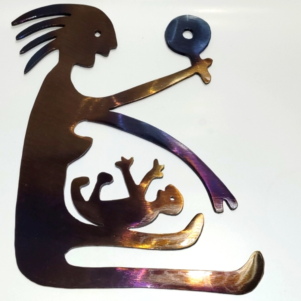 Mother & Child with Rattle, Metal Decor Wall Art Piece, Baby Gift, Sout…